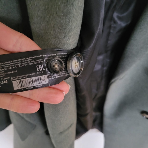 NWT Mango MNG Wool Blend Double Breasted Winter Coat Size M Green Womens Jacket - Picture 8 of 8